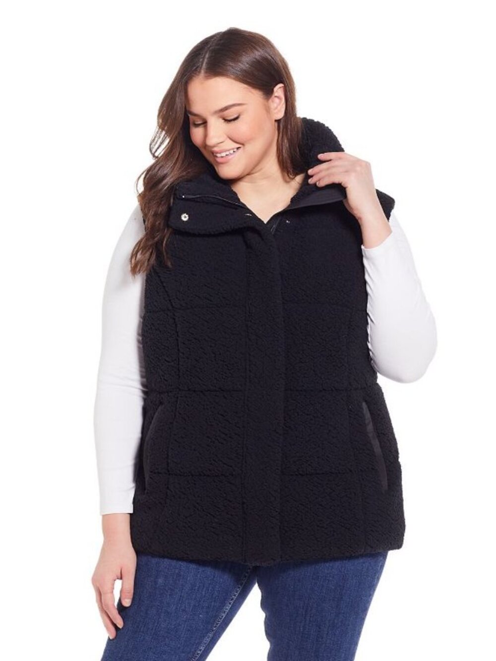 Weatherproof Plus Size 1X Black Weathercast Sherpa Puffer Vest 50% off Retail